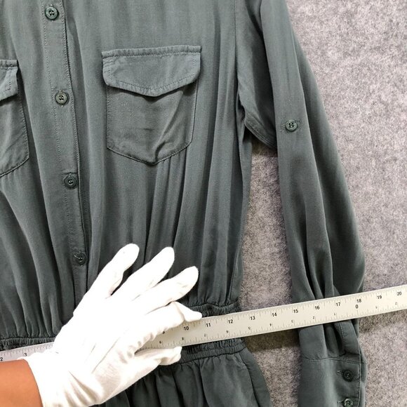 BCBGeneration Long Sleeve Romper Womens S Olive Green Rayon Utility - Picture 11 of 12